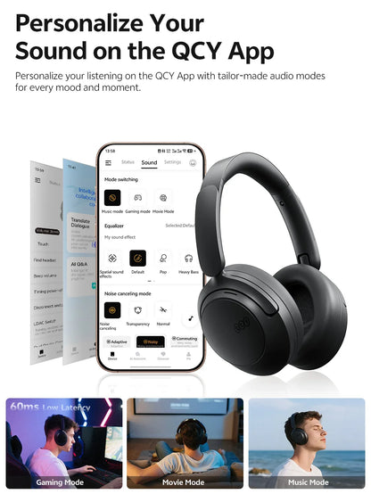 Cuffie Bluetooth 6.0 Over-Ear QCY H3S con ANC adattivo -56dB – Headset wireless Hi-Res LDAC, batteria 102H, audio spaziale Dual Driver
