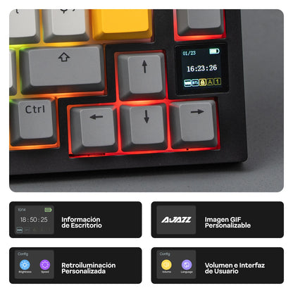 ISO-ES-Layout EPOMAKER X AJAZZ AK820 PRO 75% Spanisches Layout Kabelgebundene/2.4GHz/BT mechanische Tastatur mit Display & Drehregler für PC/Mac