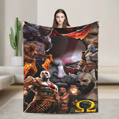 Super Soft Blanket Travel Office God of War Game Gamers Kratos Throw Blanket  Flannel Bedspread For Outdoor Sofa Bed Cover