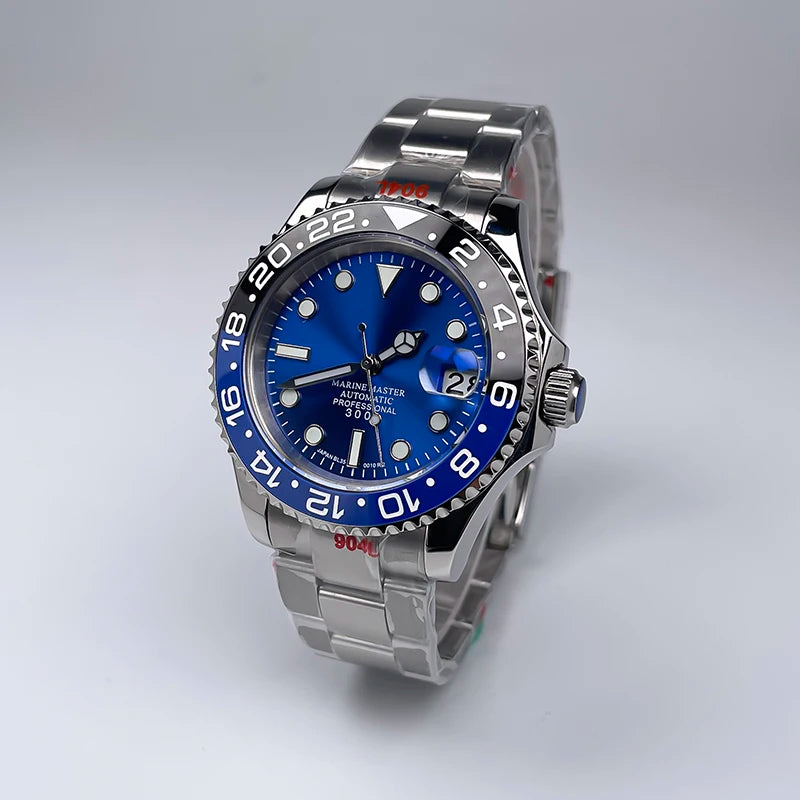 40MM Diameter YM Design Two-Way Rotating Bezel Sapphire Glass Luminous Dial for NH35 Movement Jubile Strap Luxury Men's Watch