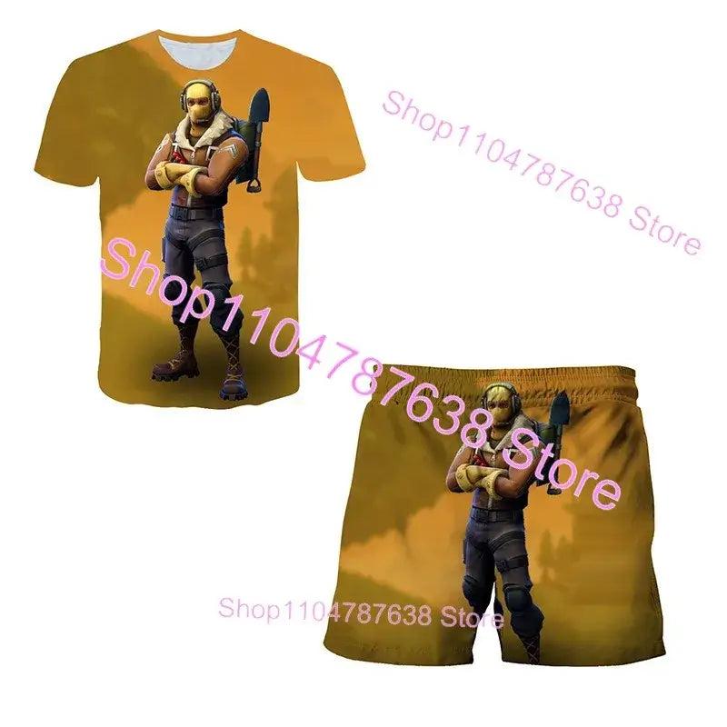 2PCS Suits F-Fortnited Victory 3D T-shirt Shorts Kids Tops Girls Boys Battle Royale Clothes Harajuku Tees Hero Children T Shirt