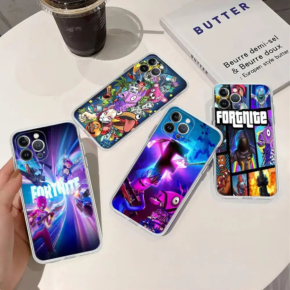 Cartoon B-Battle-R-Royales-F-FortniteS for iPhone 17 16 15 14 13 12 11 Pro Max Plus Transparent Soft TPU Phone Cover