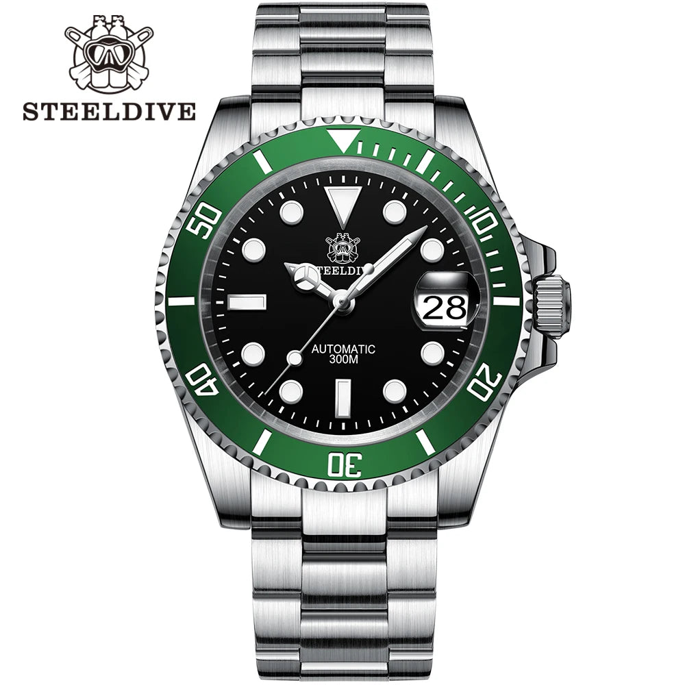 STEELDIVE SD1953 41MM Classic Water Ghost Calendar Magnifier NH35 Mechanical Movement BGW9 Super Luminous 30Bar Waterproof Watch