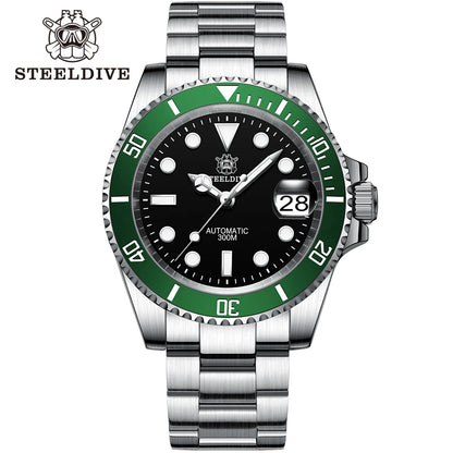 STEELDIVE SD1953 41MM Classic Water Ghost Calendar Magnifier NH35 Mechanical Movement BGW9 Super Luminous 30Bar Waterproof Watch