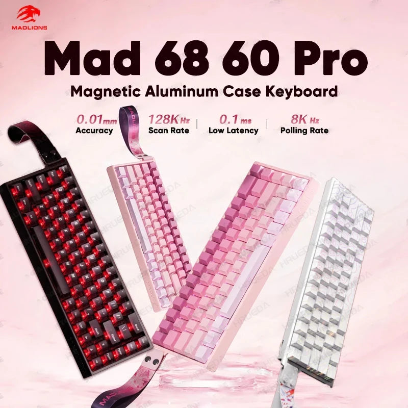 MADLIONS Mad 60he Mad60HE Mad 68HE mechanische Tastatur mit Magnetschaltern, kabelgebunden, Hot-Swap, 8K-Polling-Rate, personalisierte Gaming-Tastatur