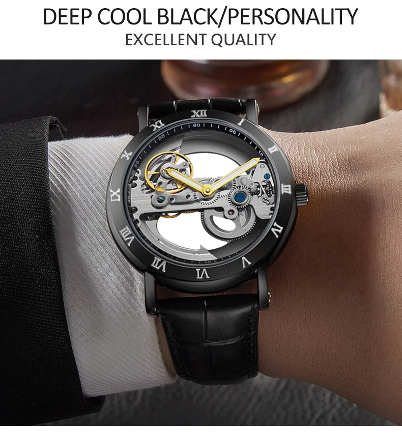 Watch Men Automatic Watch Luxury Watch Man Mechanical Wristwatch Skeleton Design Waterproof Leather Strap Male Watch Reloj Hombr