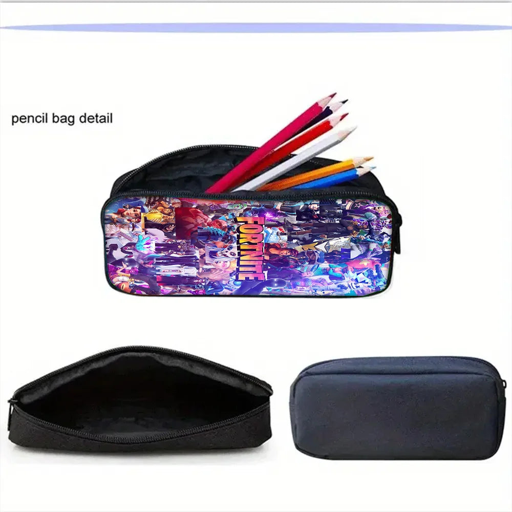 Mochila Escolar Infantil com Mala de Ombro e Estojos para Lápis, Malas Escolares com Design Hot Game-F-FortniteS para Rapazes e Raparigas, Melhor Presente