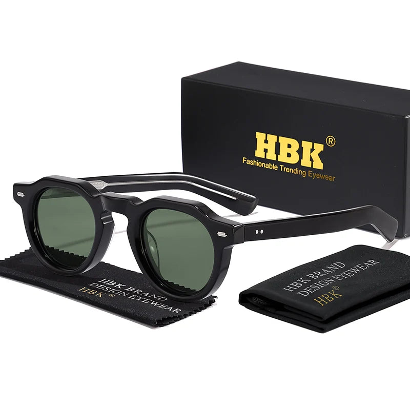 HBK Vintage – jednoduché kulaté pánské sluneční brýle s malým rámem, vysoce kvalitní acetátový rám, sluneční brýle pro ženy, na večírky, na cestování i do přírody