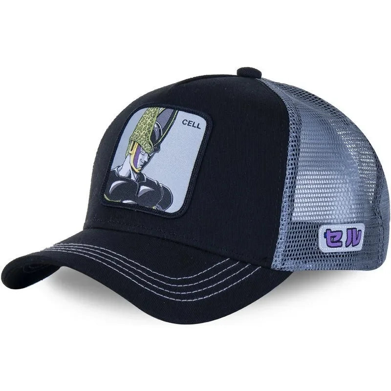 Dragon Ball Buu Goku-Kappe, Sommer-Reisekappe mit Schirm, Herren-Kappe mit Stickerei, im Hip-Hop-Stil, Sonnenvisier, verstellbare Trucker-Netzkappe