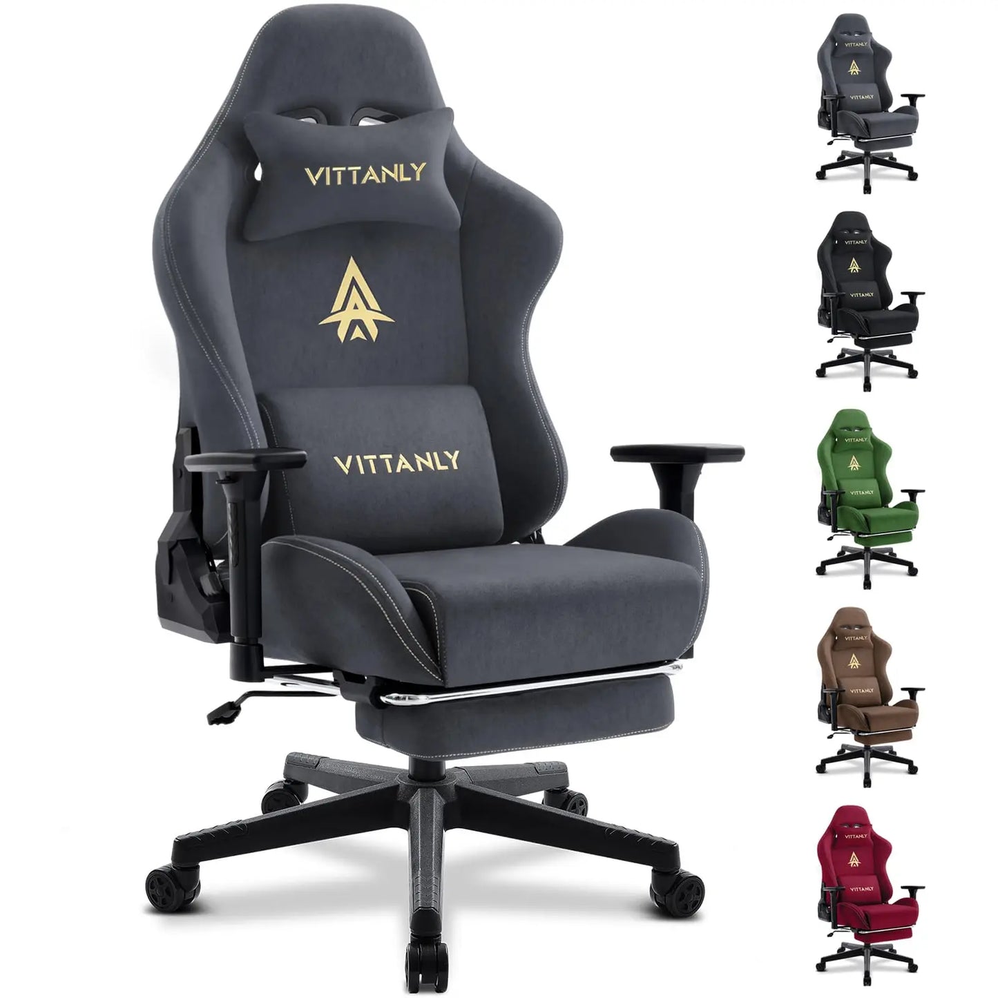 Vittanly Gaming Chair Ergonomic Office Chair with Footrest, Breathable Fabric Adjustable Rotating Computer Chair with 3D Armrests for Gaming & Work