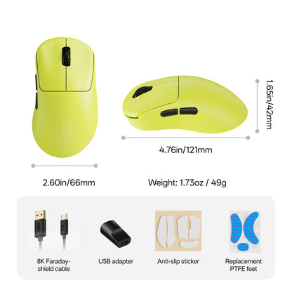 Mouse da gaming wireless Rapoo VT3S /VT3S MAX GEN-2, polling rate wireless True 8K, ultraleggero 49g, autonomia fino a 750Hr