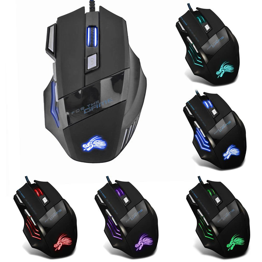 Rato Gaming com Fio, Retroiluminação de 7 Cores, 5500 DPI Ajustáveis, Preto, Rato Ótico com Fio para PC Gamer e Computador de Secretária