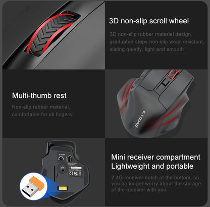 E-YOOSO X-31 Pro USB гейминг мишка с голяма опора, Bluetooth 2.4G безжична връзка, PAW3212, 4800 DPI, за геймъри, компютър, лаптоп и PC