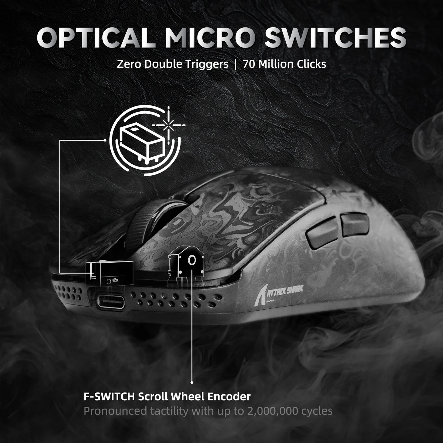 ATTACK SHARK R11 ULTRA szénszálas vezeték nélküli gaming egér, 8000Hz, PAW3950MAX, 42000DPI, 49g könnyű kivitel, 20000FPS, Nordic 52840