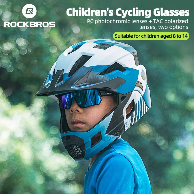 ROCKBROS Dětské polarizované fotochromatické cyklistické brýle s ochranou UV400, sluneční brýle pro outdoorové sporty, dětské brýle na horská kola (MTB)