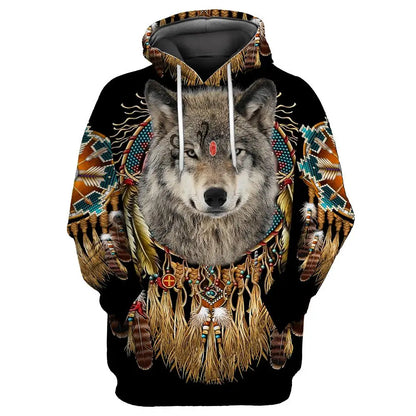 Felpa con cappuccio e felpa da uomo unisex casual autunnale New Wolf Tattoo Vegvisir nero bianco 3D con stampa integrale