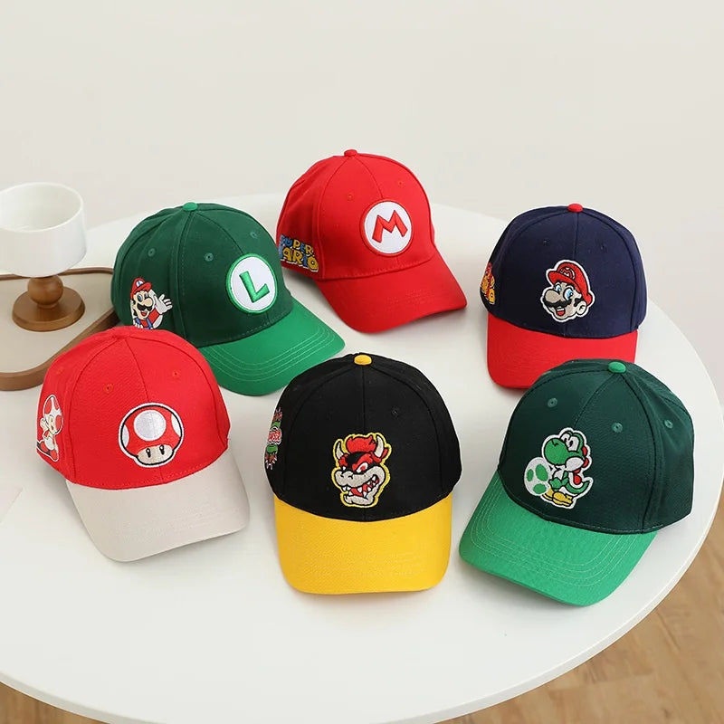 Yoshi Bowser Luigi Super Mushroomi Duckbill Cap Baseball Cap Cartoon Patterned Mesh Cap Summer-appropriate hats for kids Trendy