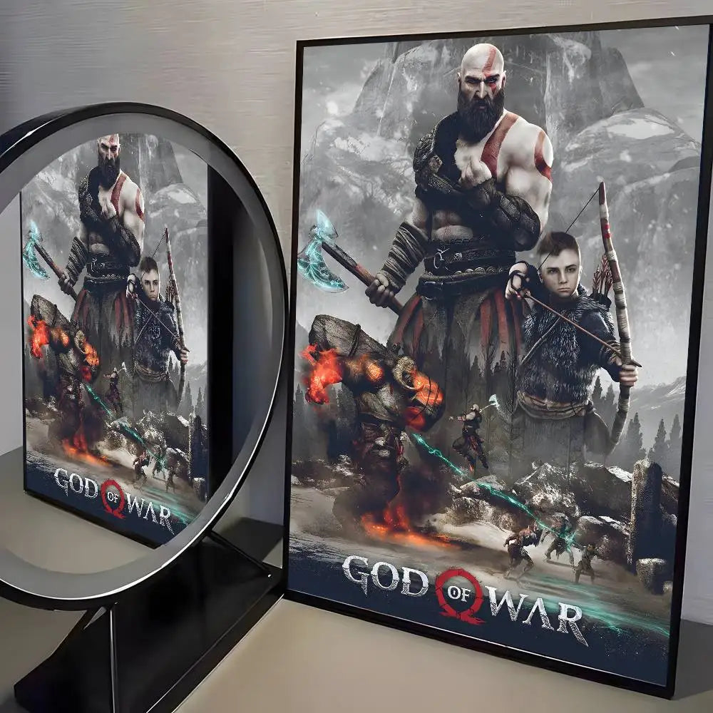 Classic pop God of War Ragnarok poster art HD canvas advanced aesthetic Printing Paper Wall Art for Living Room Home Decor