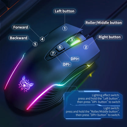 ONIKUMA Wired Gaming Mouse 6400 DPI RGB Gaming Mouse with 7 Programmable Buttons, Ergonomic Wired Gaming Mouse for PC, Laptop & Gaming Setup