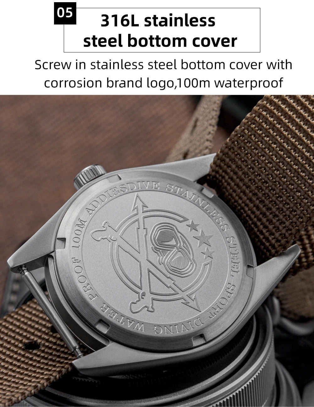 ADDIESDIVE Luxury Quartz Watch For Men New 36mm AR Coated Bubble Glass AD2079 Luminous 100m Waterproof Stainless Steel Men Gift