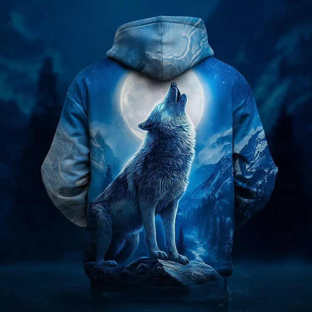Men's Wolf Hoodie Sweatshirt 3D Fantasy Crew Neck Top Party Gift Club Drawstring Hooded hoodies Fall Winter Designer