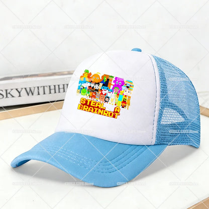 Steal A Brainrot Mesh Baseball Caps Cartoon 67 Six Seven Adult Kids Sports Hats Boys Girls Summer Outdoor Sunshade Peaked Caps