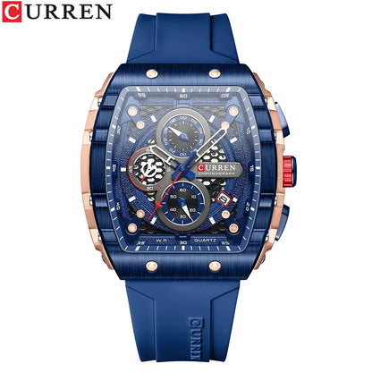 CURREN Men’s Luxury Square Quartz Chronograph Watch Waterproof, Luminous Dial & Date Display