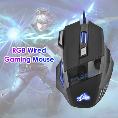 Rato Gaming com Fio, Retroiluminação de 7 Cores, 5500 DPI Ajustáveis, Preto, Rato Ótico com Fio para PC Gamer e Computador de Secretária