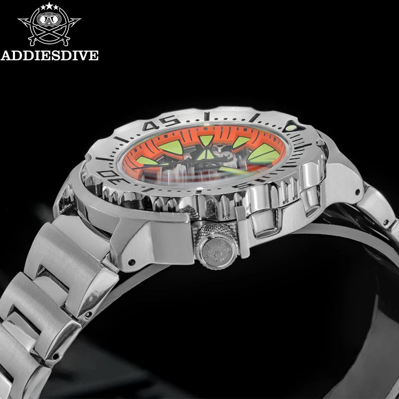 ADDIESDIVE  Luxury Automatic Watches for Men Sapphire 8N24 Stainless Steel Skeleton Luminous 20Bar Waterproof Gift Box Watch