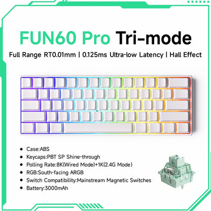 Teclado mecánico MONSGEEK FUN60 PRO&MAX HE con interruptores magnéticos, teclado gaming inalámbrico 60%, Rapid Trigger 8K ARGB personalizable