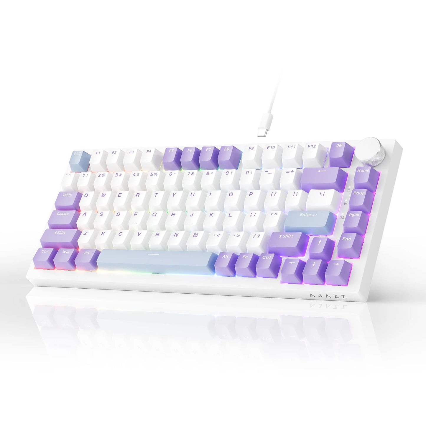 AJAZZ AK820 75% kabelgebundene mechanische Tastatur: Hot-Swap-fähig, RGB-/Weiß-/Eisblau-Hintergrundbeleuchtung, Steuerung per Lautstärkeregler | Für Büro & Gaming