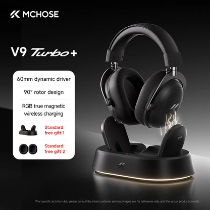 Auriculares gaming inalámbricos MCHOSE V9 Turbo con sonido envolvente 7.1, RGB, auriculares esports con drivers de 60mm, micrófono con cancelación de ruido y base de carga