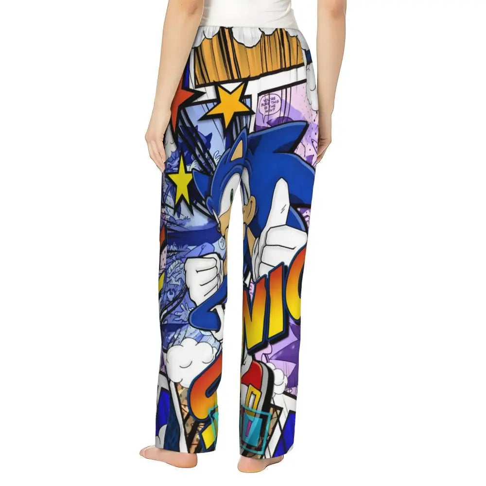 Custom Women Soniced Pajama Pants Printed Hedgehog Game Sleep Sleepwear Bottoms with Pockets