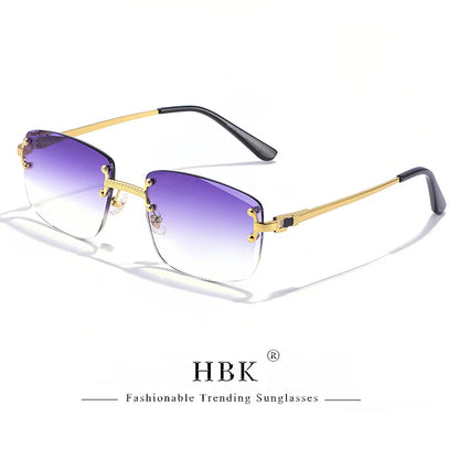 HBK Čtvercové bezrámové sluneční brýle pro ženy, TOP kvalita, retro kovové sluneční brýle pro muže, luxusní, na večírky i do práce, s přechodovými skly