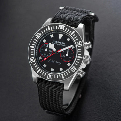 SEESTERN Chronograph Man of Watch Mechanical Tianjin ST1901 Movement Sapphire Wristwatches Nylon Sticker Strap Luminous Skeleton