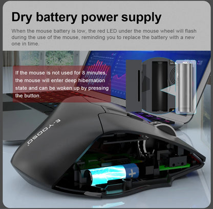 E-YOOSO X-31 Pro USB гейминг мишка с голяма опора, Bluetooth 2.4G безжична връзка, PAW3212, 4800 DPI, за геймъри, компютър, лаптоп и PC