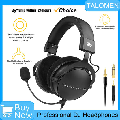 Cuffie cablate over-ear Talomen TOP W550X con driver da 50mm, bassi profondi, cavo rimovibile e microfono integrato – Headset per gaming, DJ, studio e ufficio