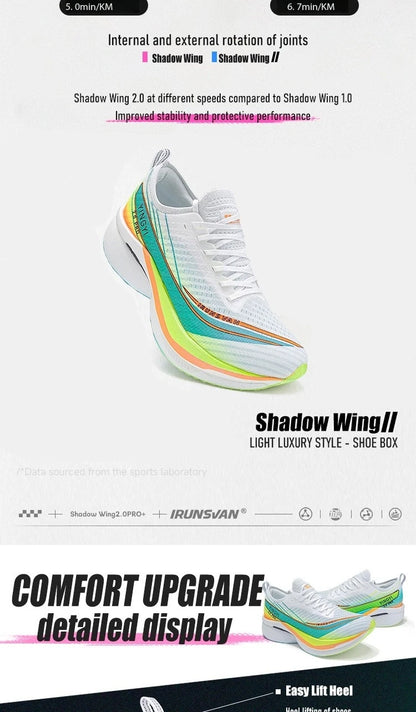 2025 IRUNSVAN SHADOW WING 2.0 PRO Marathon Air Cushion Sports Running Shoes Carbon Plate Trail Running Shoes Lightweight Sneaker