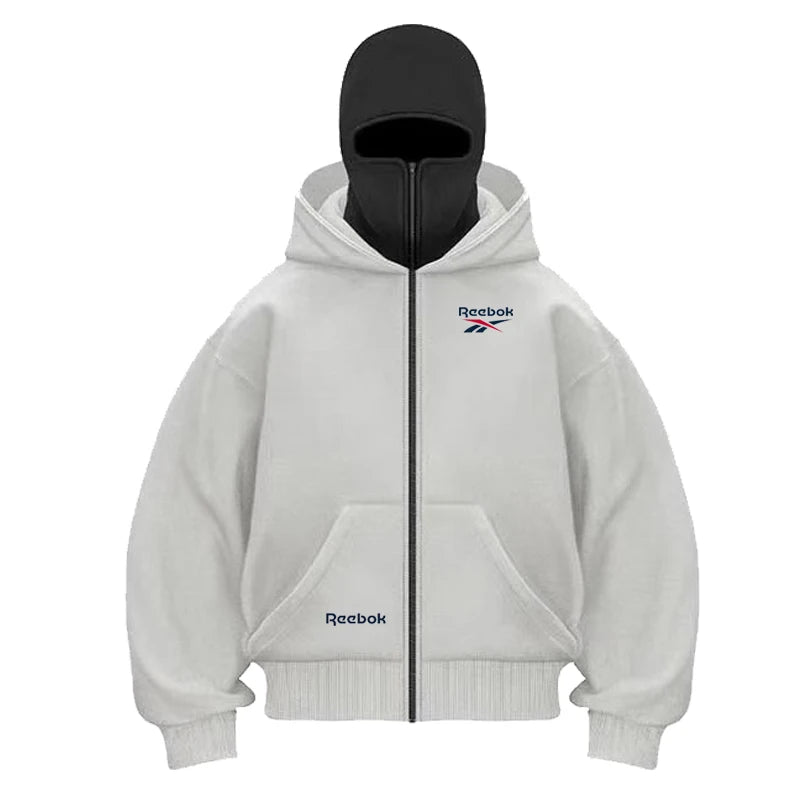 Reebok logo men's new double hood design sweatshirt, gothic style, Harajuku style, new winter warm double hooded sport jacket, m