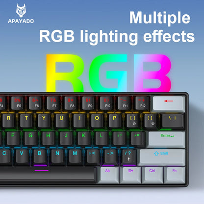 APAYADO K61 60% mini laidinė mechaninė žaidimų klaviatūra Phantom RGB, 61 klavišas, raudoni / mėlyni jungikliai, ergonomiška, nešiojama, skirta PC / nešiojamajam kompiuteriui