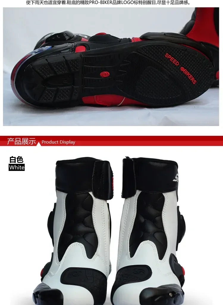 Pro-Biker Premium Motorcycle Racing Shoes for Men & Women - Leather Racing Boots for Speed Biking, Motocross & Off-Road Riding