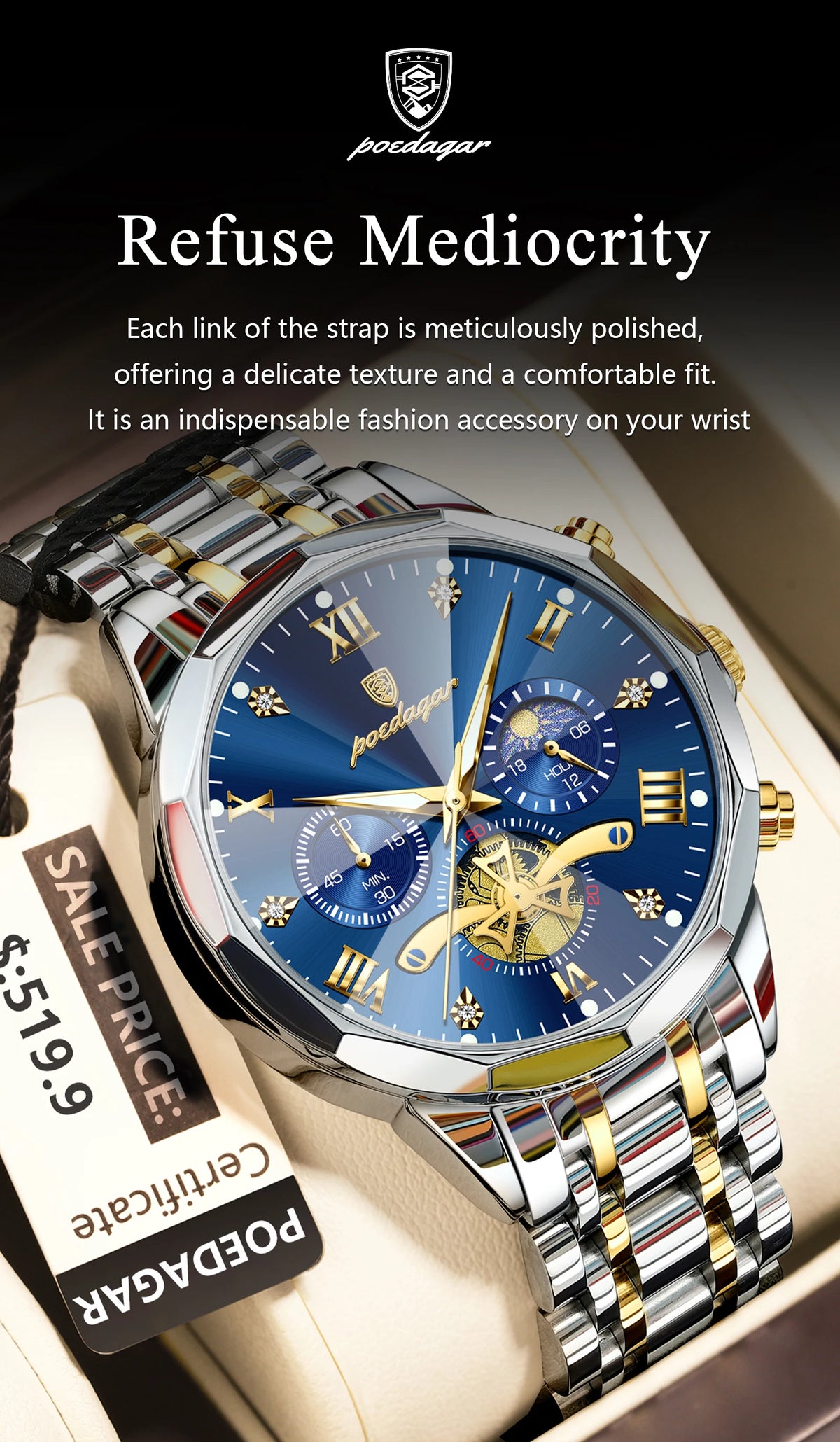 POEDAGAR Luxury Men Watch Top Original Waterproof Luminous Chronograph Man Wristwatch Stainless Steel Quartz Men's Watches Reloj