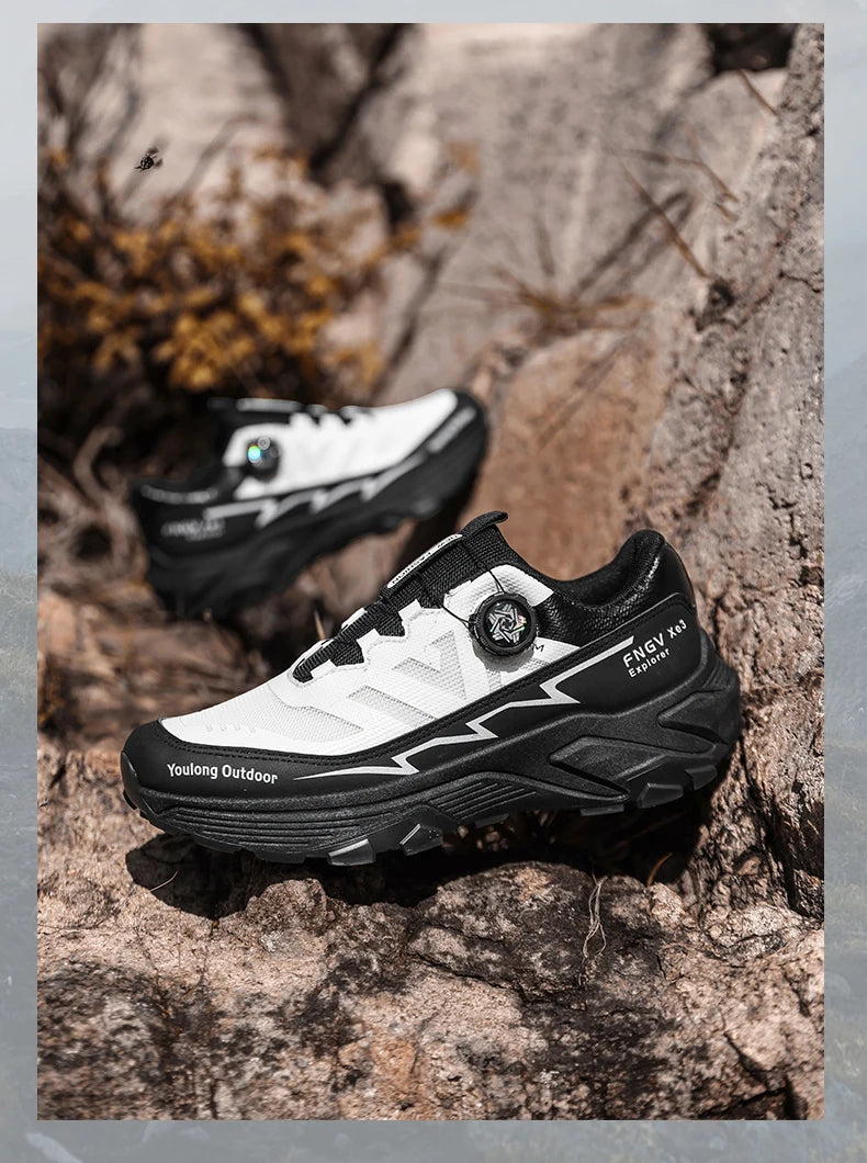 Outdoor Hiking Shoes for Men, Lightweight Trekking Shoes, Breathable Mesh Sneakers, Casual Walking Shoes, Rotating Buckle Design, Non-Slip and Wear-Resistant Trail Shoes, Suitable for Hiking and Camping, 2026 New Running Shoe