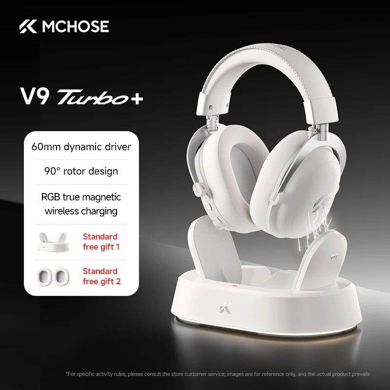 Auriculares gaming inalámbricos MCHOSE V9 Turbo con sonido envolvente 7.1, RGB, auriculares esports con drivers de 60mm, micrófono con cancelación de ruido y base de carga