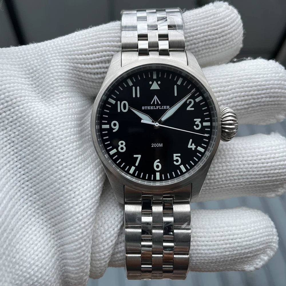STEELFLIER Official SF743 Quartz Pilot VH31 Steel Strap Onion Crown 20Bar Waterproof Sapphire Crystal Luxury Dive Luminous Watch