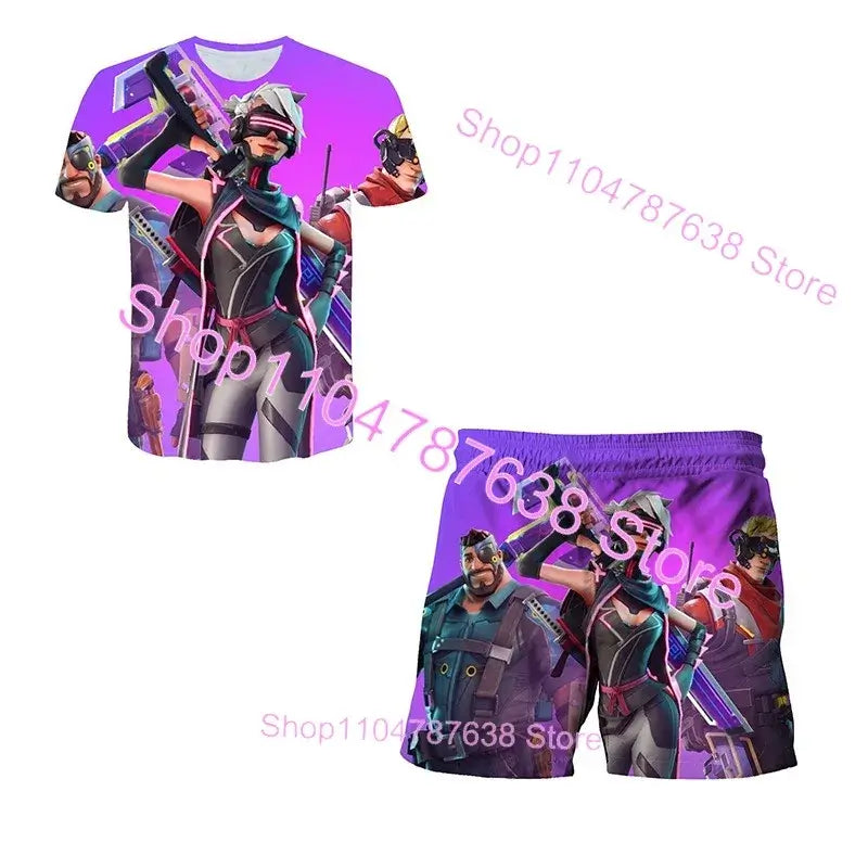 2PCS Suits F-Fortnited Victory 3D T-shirt Shorts Kids Tops Girls Boys Battle Royale Clothes Harajuku Tees Hero Children T Shirt
