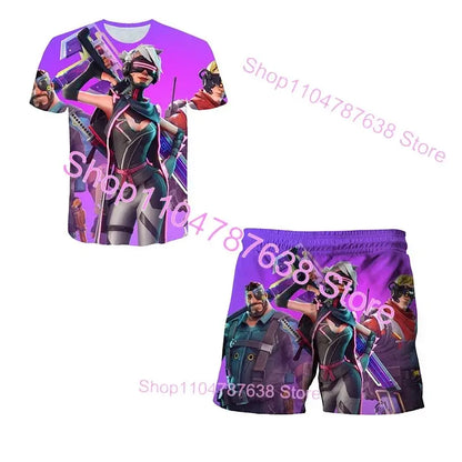 2PCS Suits F-Fortnited Victory 3D T-shirt Shorts Kids Tops Girls Boys Battle Royale Clothes Harajuku Tees Hero Children T Shirt