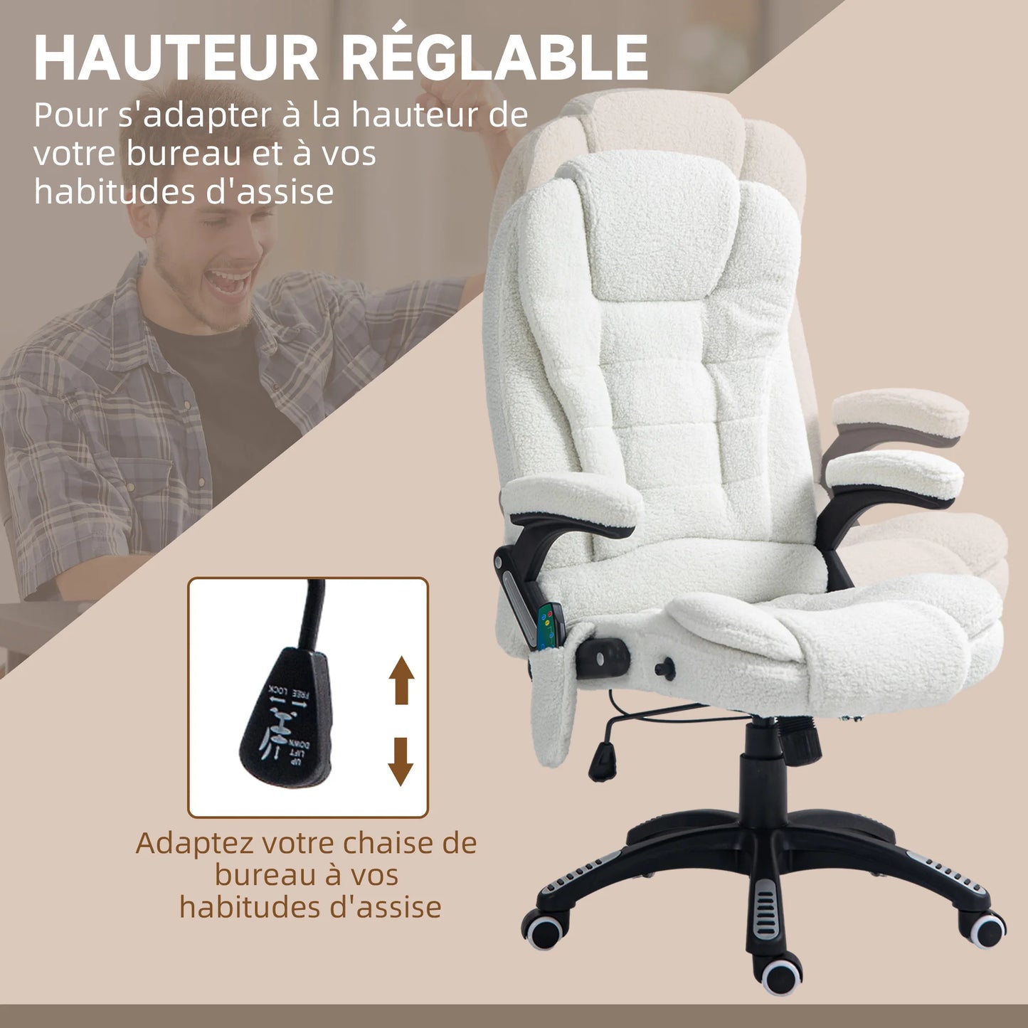High-Tech Executive Office Chair with Lumbar Heating, Massage Function, 360° Swivel Ergonomic Fabric Desk Chair with Remote Control