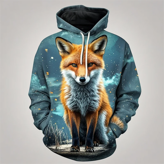 Sweatshirts com capuz e estampado gráfico 3D de raposa outonal, para mulher e homem, moda streetwear de manga comprida, pulóveres com capuz, vestuário feminino