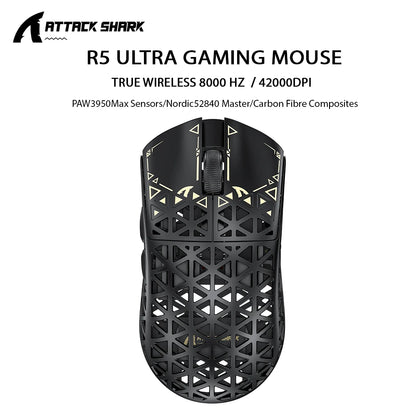 ATTACK SHARK R5 ULTRA Wireless Gaming Mouse - 8K Polling, PAW3950MAX Sensor, 42,000 DPI, Carbon Fiber Ultra-Light for Pro Esport